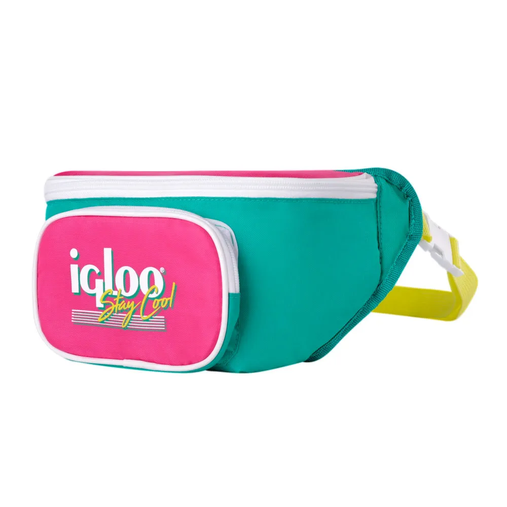 00065477-Igloo-Retro Fanny Pack Cooler Bag - Dark Jade /Bold Magenta /Livewire Yellow