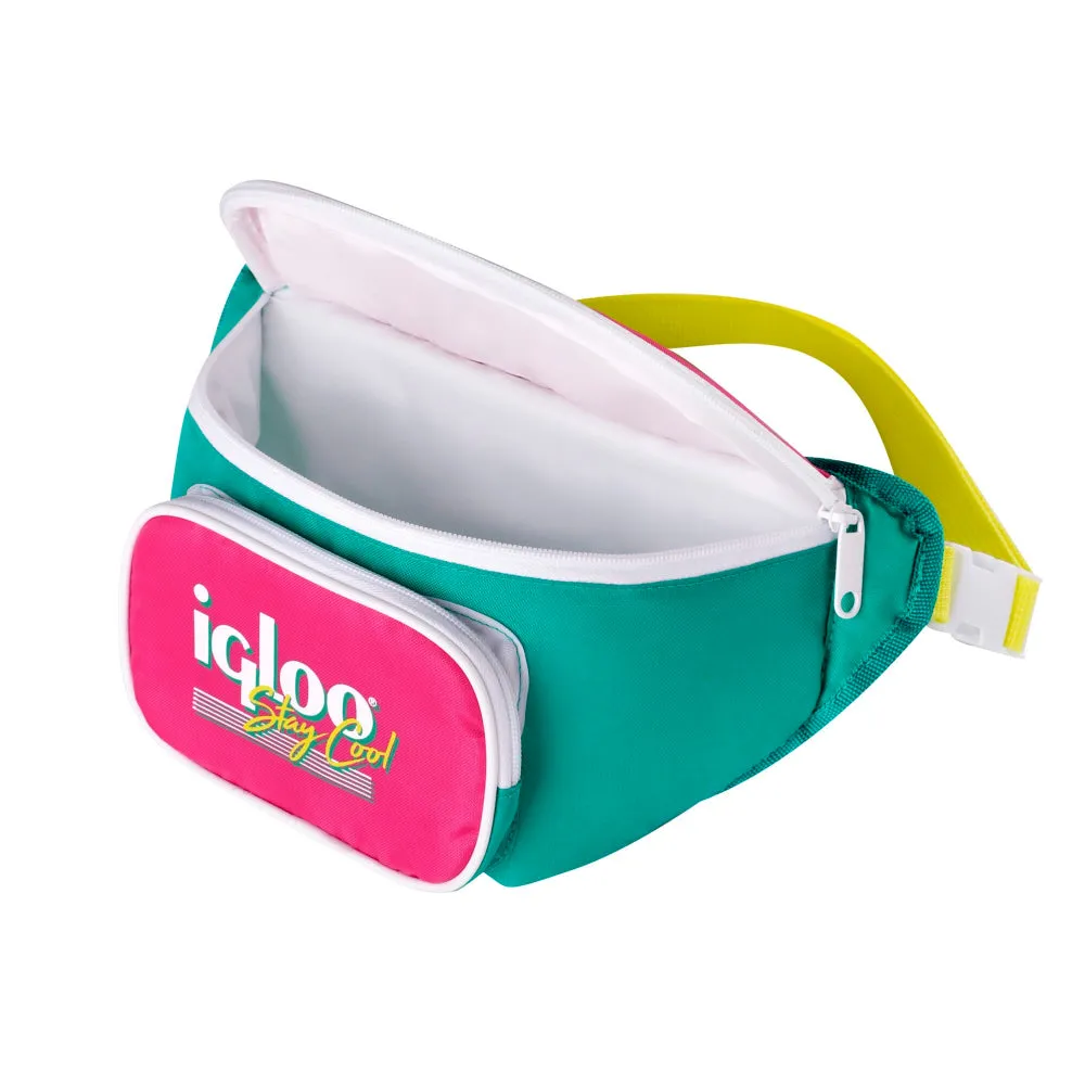 00065477-Igloo-Retro Fanny Pack Cooler Bag - Dark Jade /Bold Magenta /Livewire Yellow