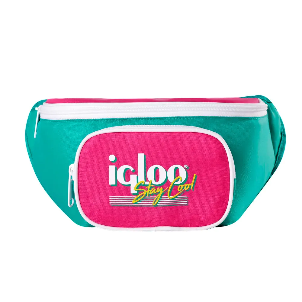 00065477-Igloo-Retro Fanny Pack Cooler Bag - Dark Jade /Bold Magenta /Livewire Yellow