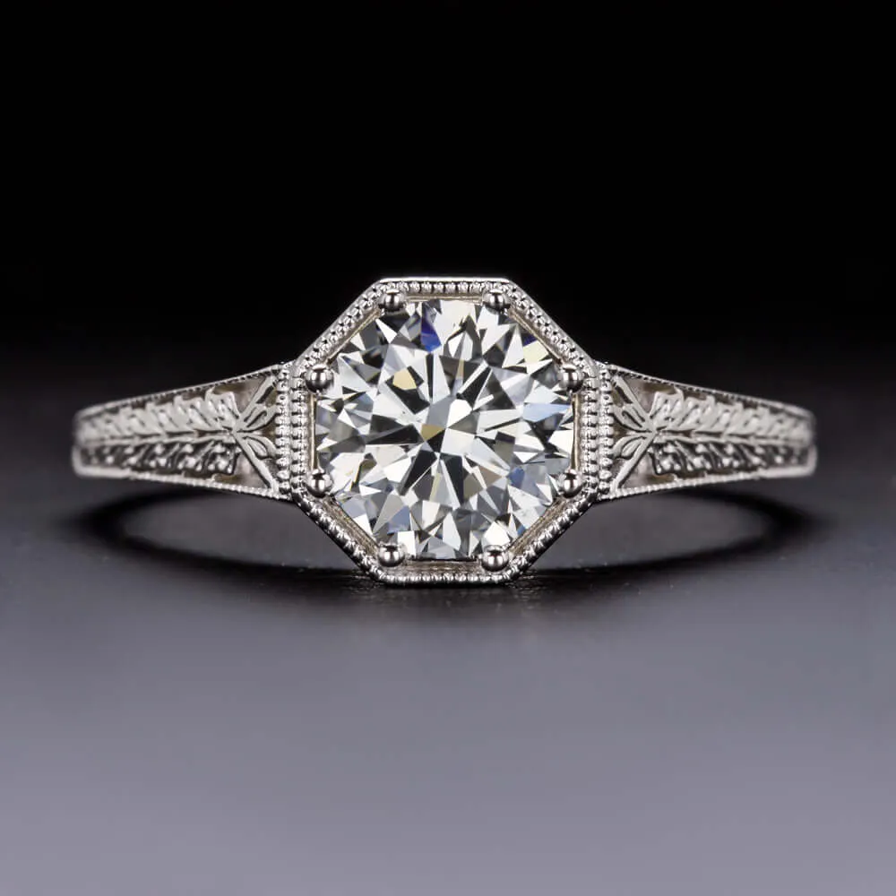 1 CARAT GIA CERTIFIED J SI1 DIAMOND ENGAGEMENT RING VINTAGE STYLE SOLITAIRE 1ct