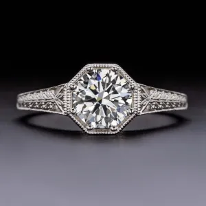 1 CARAT GIA CERTIFIED J SI1 DIAMOND ENGAGEMENT RING VINTAGE STYLE SOLITAIRE 1ct