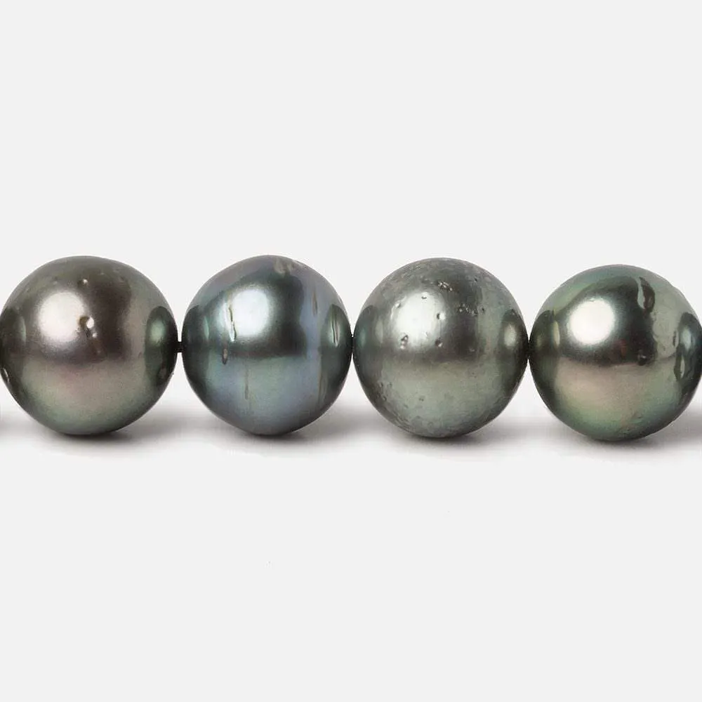 10x10-11.5x11.5mm Silver Peacock Tahitian Round Saltwater Pearls 16 inch 38 pieces A
