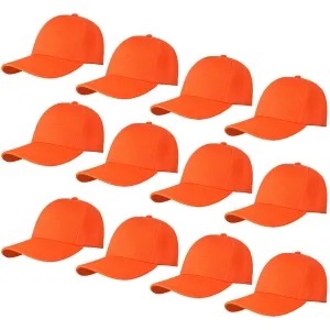 12-Pack Baseball Dad Cap Velcro Strap Adjustable Size - Orange