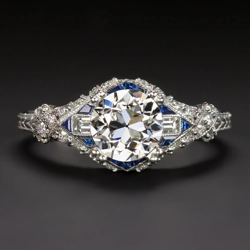1.32ct GIA CERT OLD EUROPEAN CUT DIAMOND ENGAGEMENT RING SAPPHIRE VINTAGE STYLE