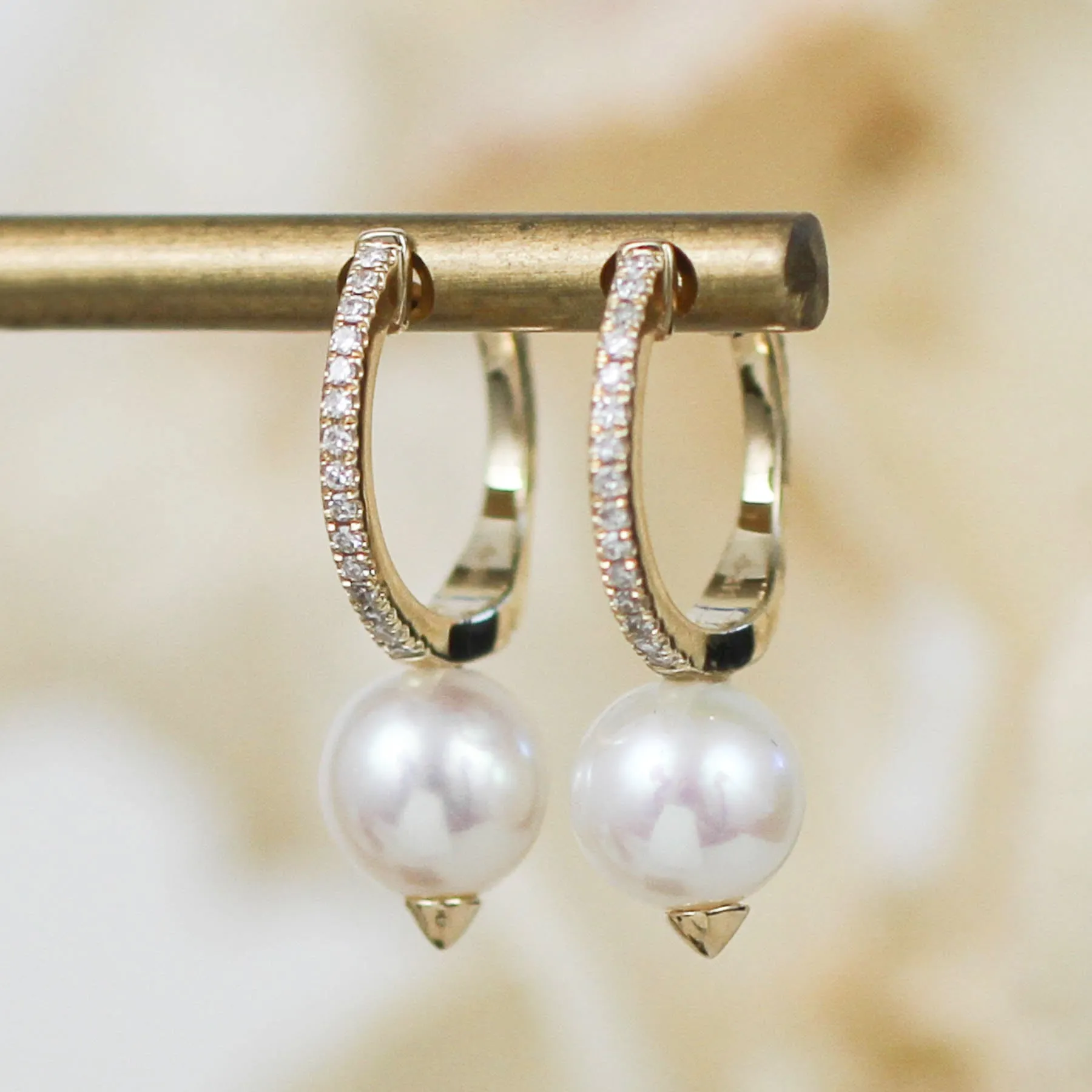 14K Diamond Pearl Hoops