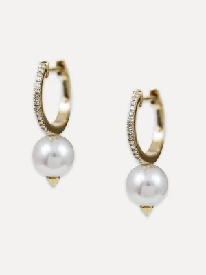 14K Diamond Pearl Hoops