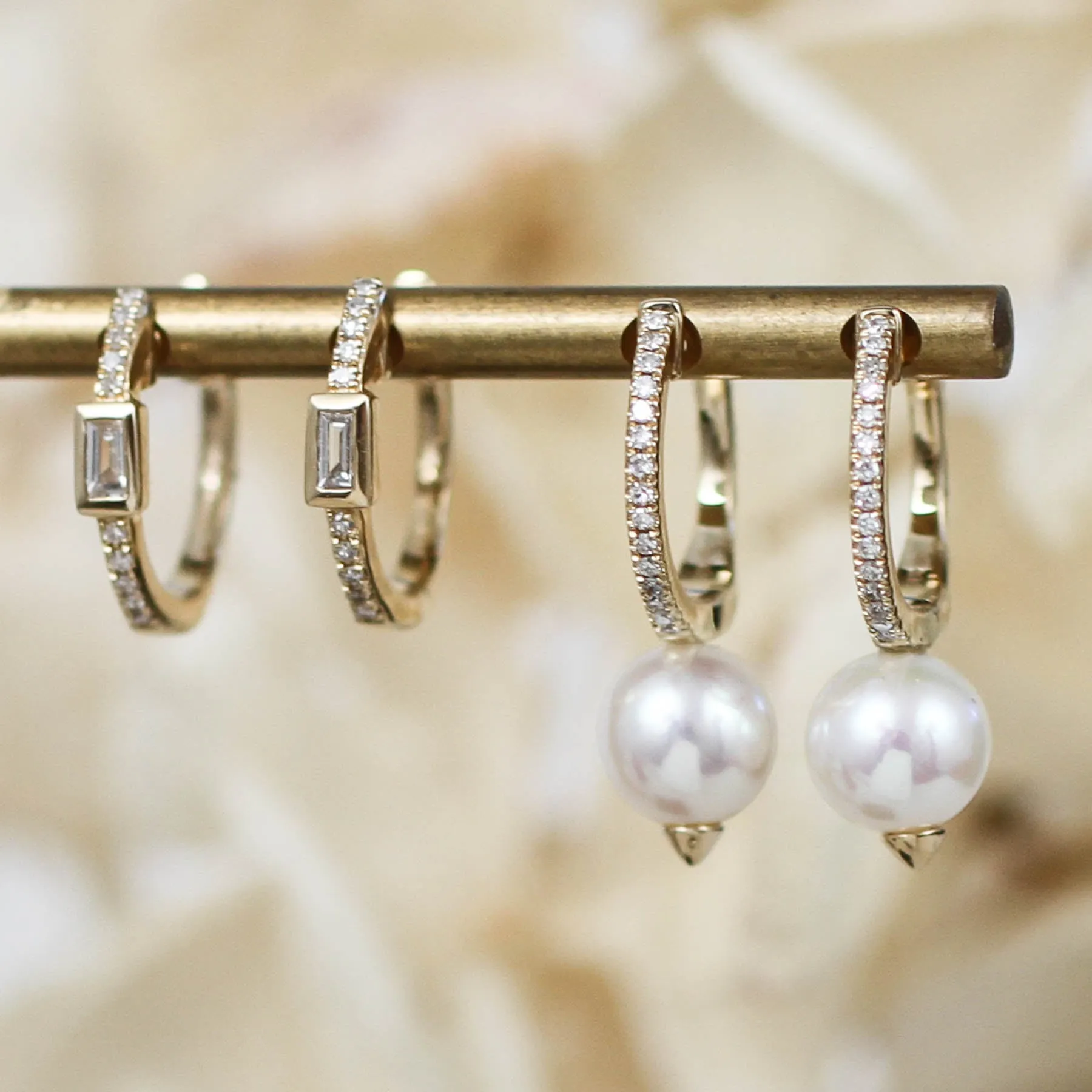 14K Diamond Pearl Hoops