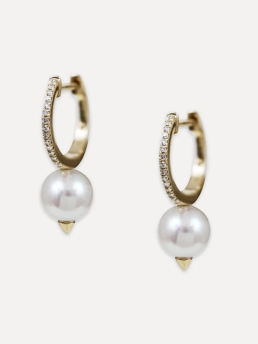 14K Diamond Pearl Hoops
