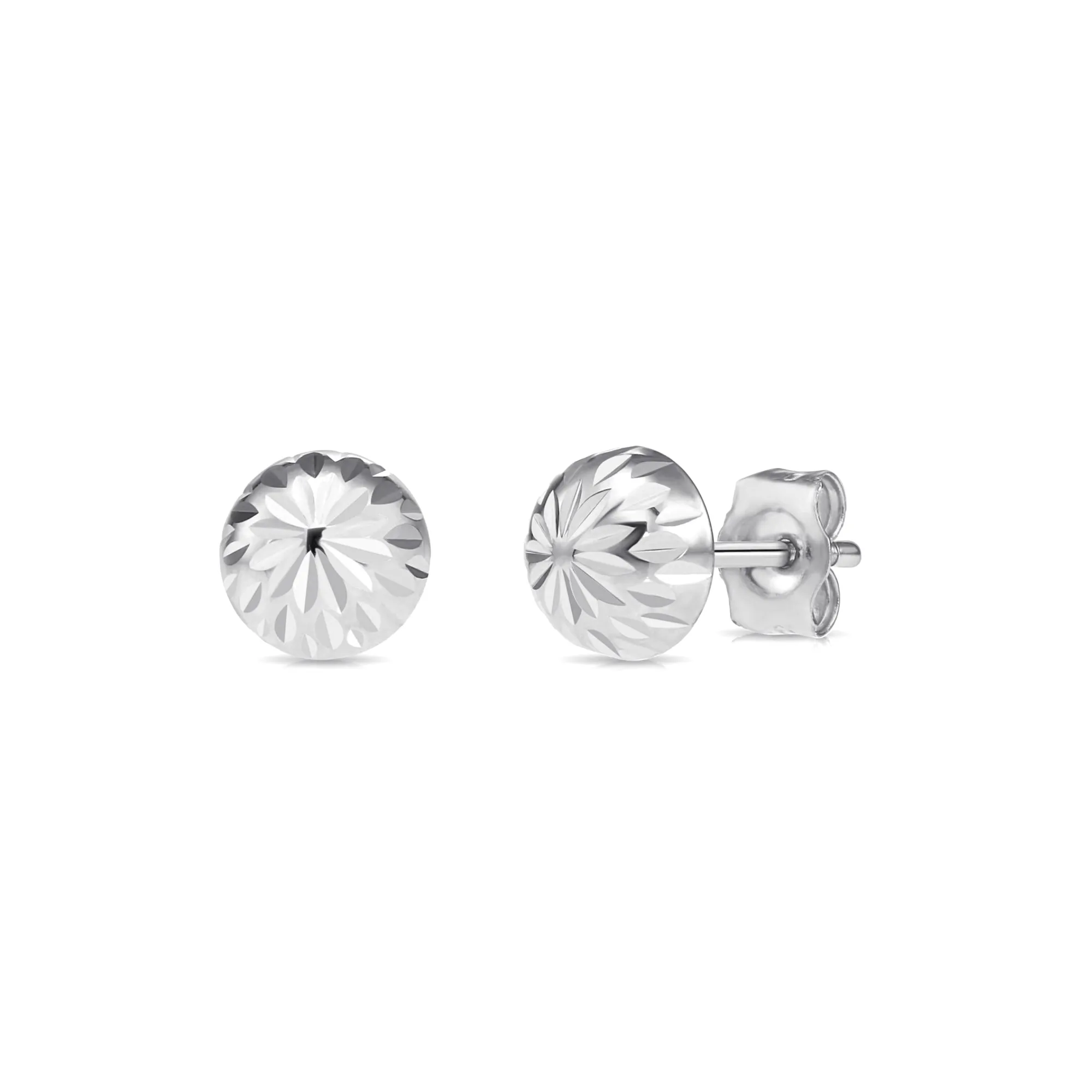 14K Solid Gold Fancy Diamond-cut Half Ball Earrings - Pushback