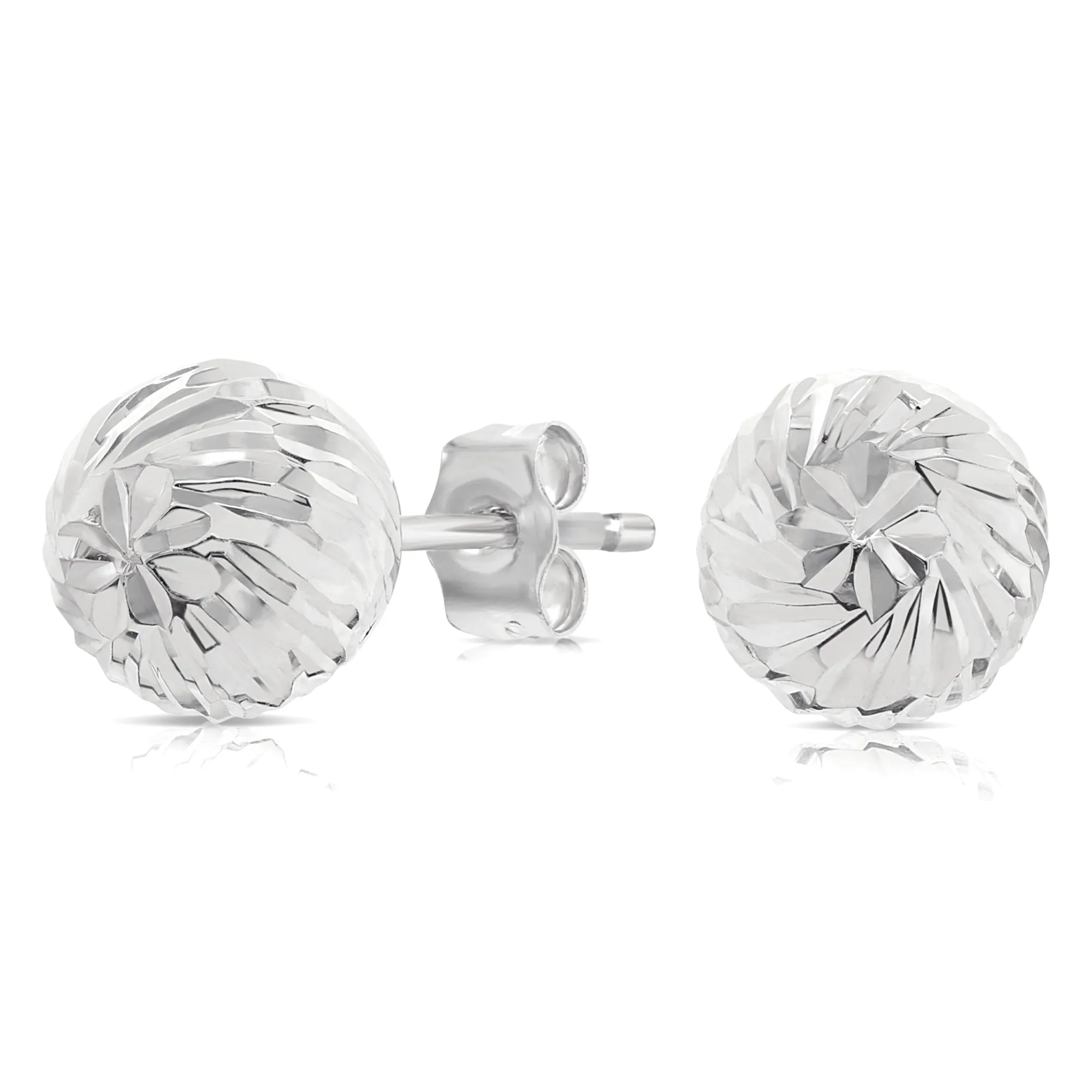 14K Solid Gold Spiral Diamond-cut Ball Earrings - Pushback-JMSDCB
