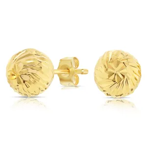 14K Solid Gold Spiral Diamond-cut Ball Earrings - Pushback-JMSDCB