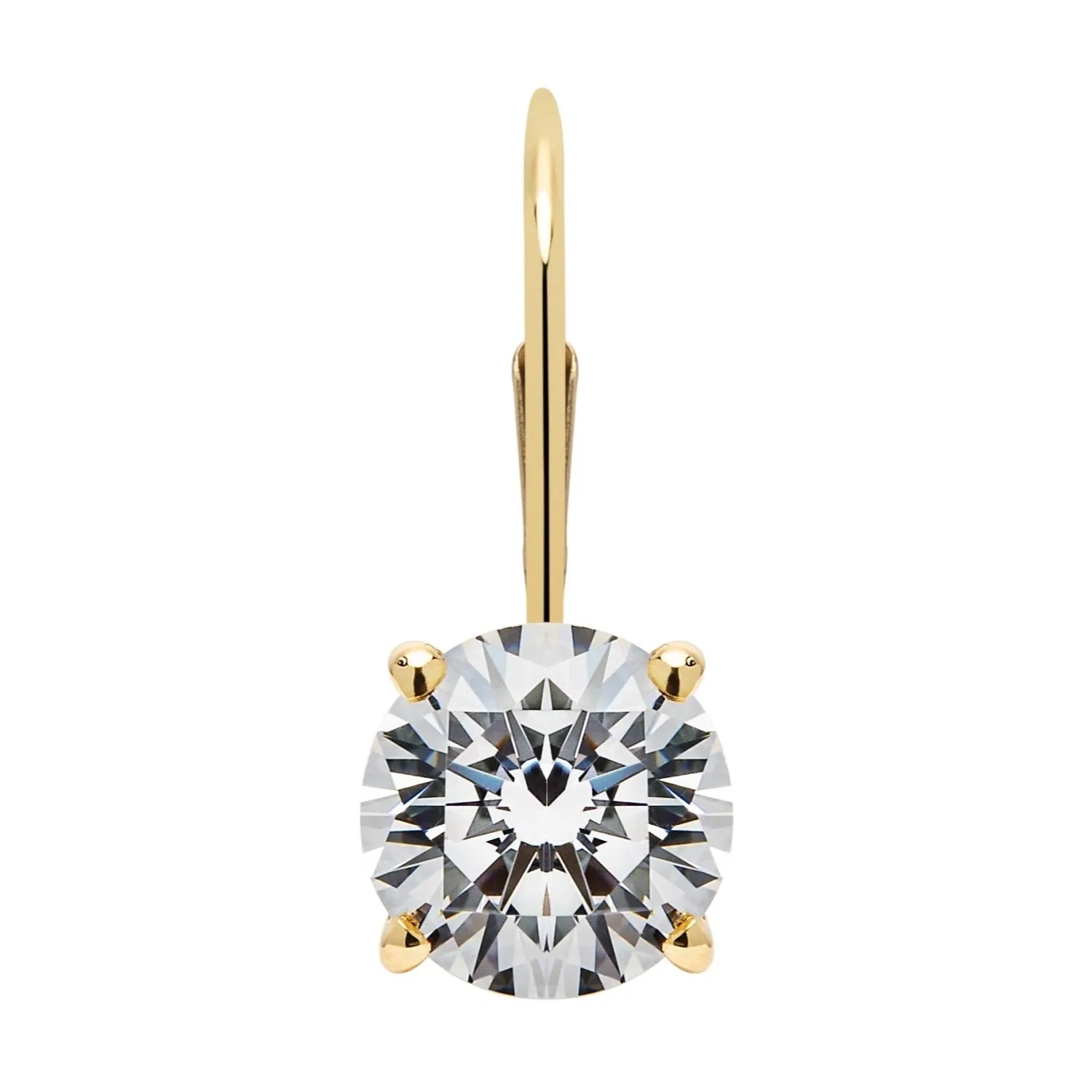 14K Solid Yellow Gold Earrings | Round Cut Cubic Zirconia | Leverback Drop Dangle Basket Setting | 1.50 CTW, 0.75 CTW each | With Gift Box
