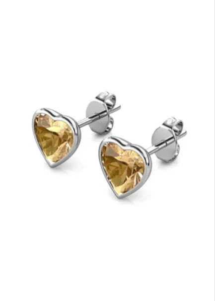 14k White Gold Plated 1 Carat Heart Created Champagne Stud Earrings