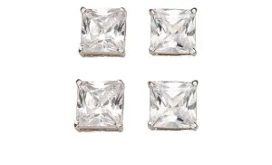 14k White Gold Plated 3Ct Square Cut White Sapphire Set Of Two Stud Earrings