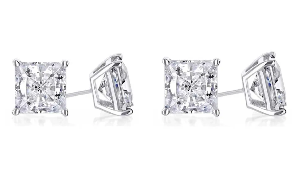 14k White Gold Plated 4mm 1Ct Princess Cut White Sapphire Set Of Two Stud Earrings