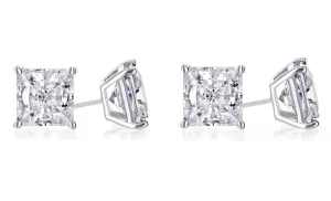 14k White Gold Plated 4mm 1Ct Princess Cut White Sapphire Set Of Two Stud Earrings