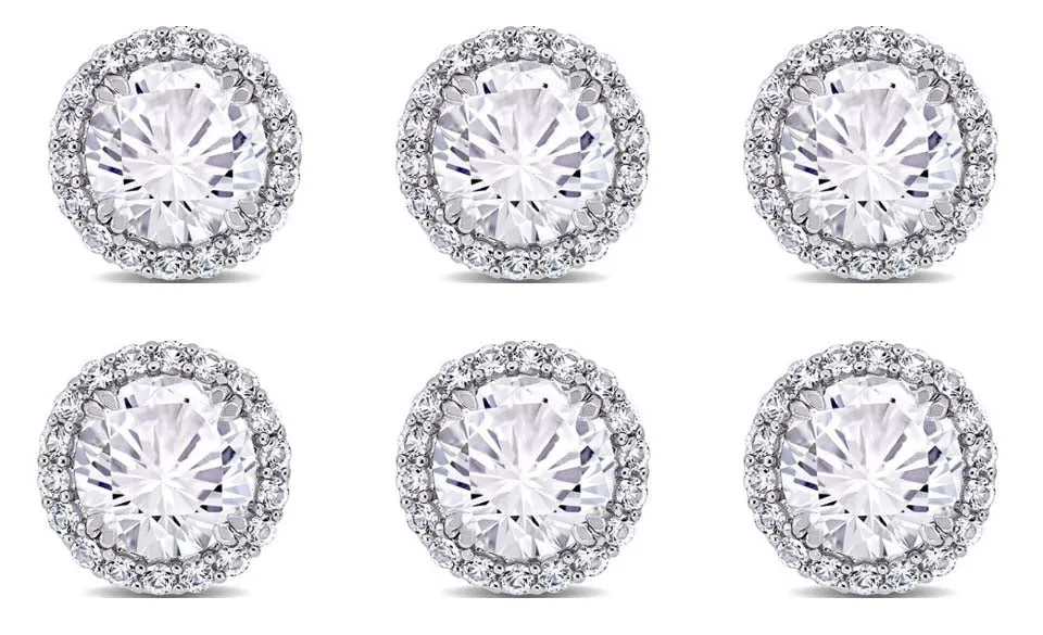 14k White Gold Plated 4mm 3Ct Round White Sapphire Set Of Three Halo Stud Earrings