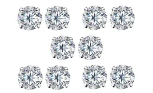 14k White Gold Plated 6mm 1/2Ct Round White Sapphire Set Of Five Stud Earrings