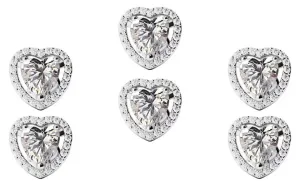 14k White Gold Plated 6mm 3Ct Heart White Sapphire Set of Three Halo Stud Earrings