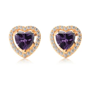14k Yellow Gold Plated 4 Ct Created Halo Heart Amethyst Stud Earrings