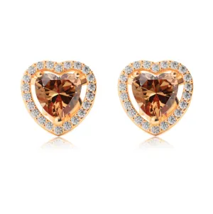 14k Yellow Gold Plated 4 Ct Created Halo Heart Citrine Stud Earrings