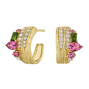 18k Amazonia (buriti) Yellow Gold Earring With 0.49 Cts Vs-Gh Diamonds  And Tourmaline And Garnet