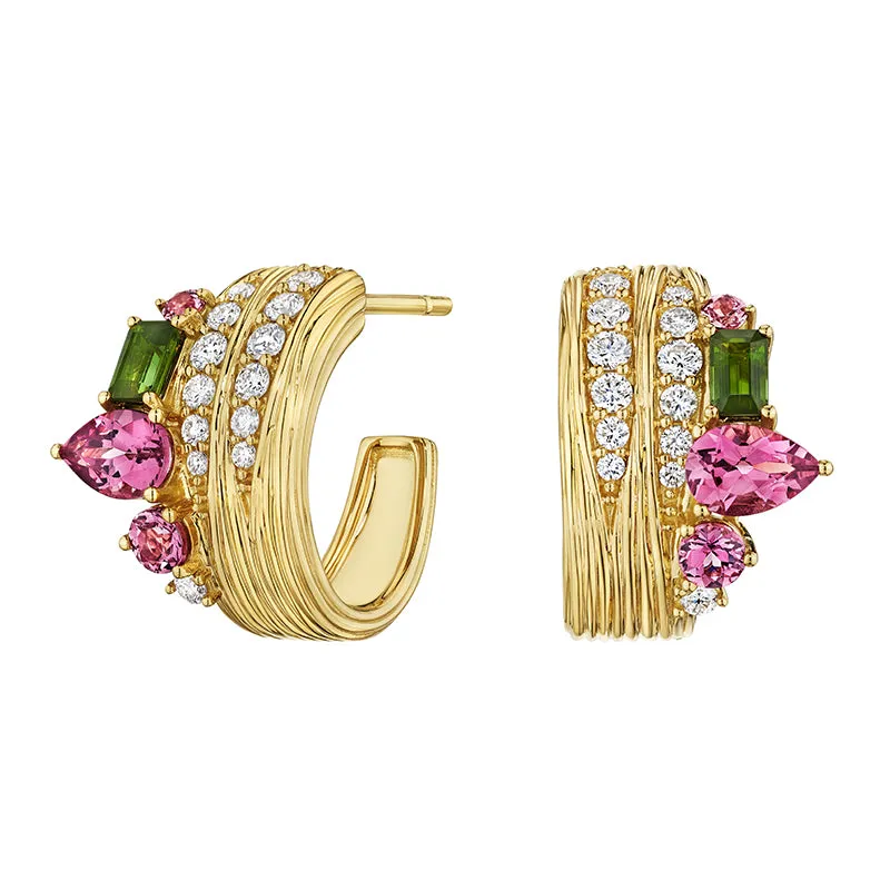 18k Amazonia (buriti) Yellow Gold Earring With 0.49 Cts Vs-Gh Diamonds  And Tourmaline And Garnet
