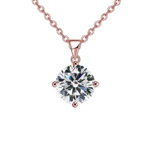 18K Rose Gold 3 Carat Created Cubic Zirconia Round Stud Necklace Plated 18 inch