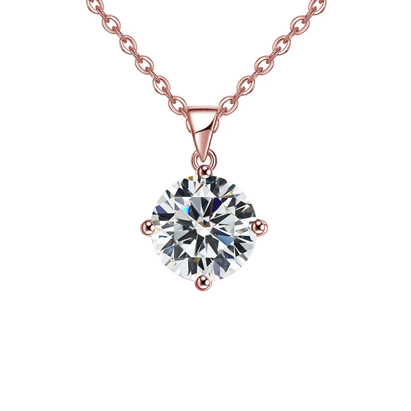 18K Rose Gold 3 Carat Created Cubic Zirconia Round Stud Necklace Plated 18 inch