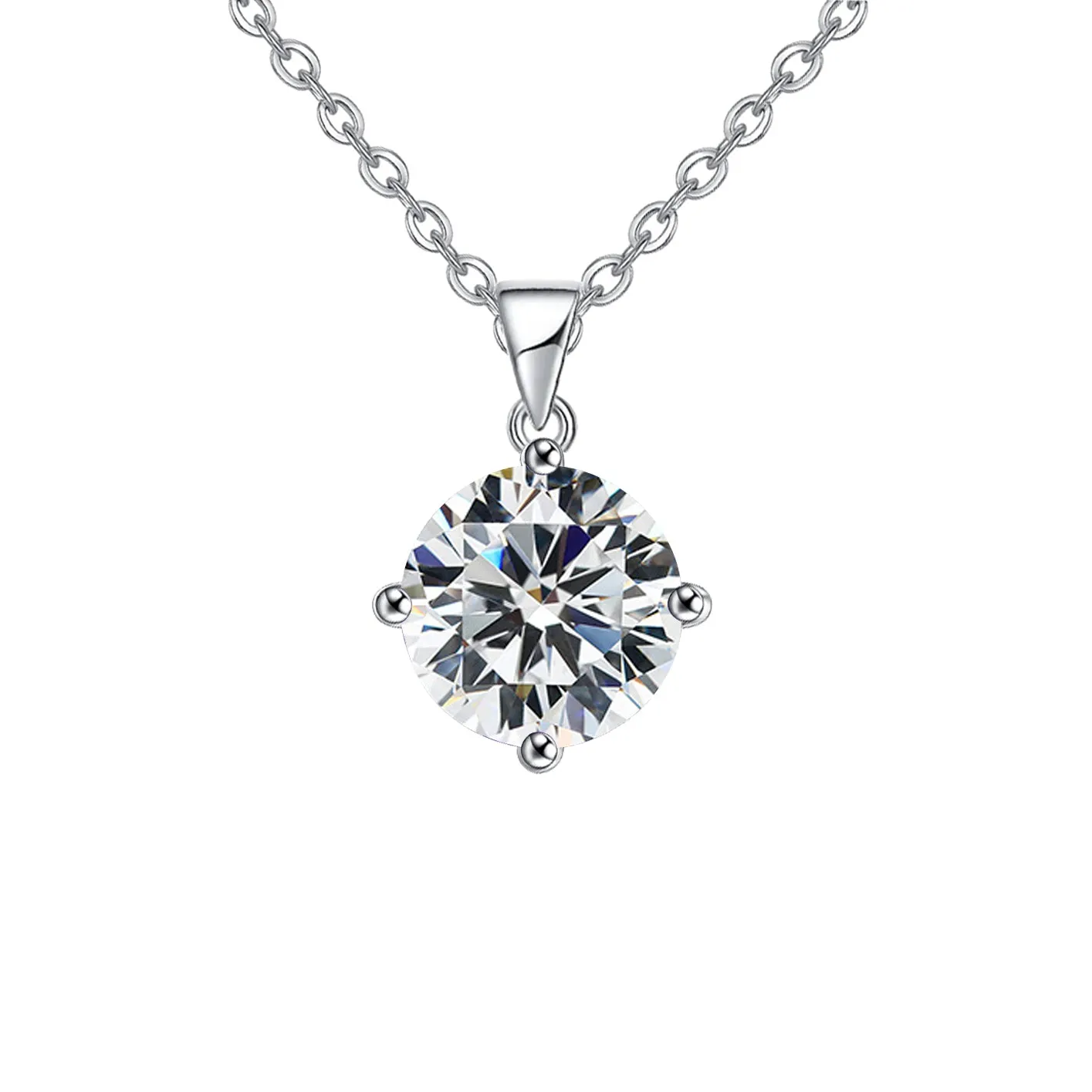 18K White Gold 1 Carat Created Cubic Zirconia Round Stud Necklace Plated 18 inch