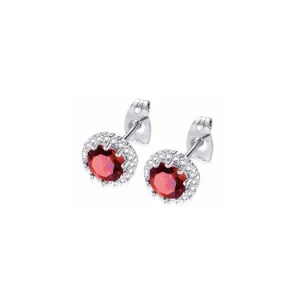 18k White Gold Plated 1 Ct Created Halo Round Garnet Stud Earrings