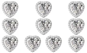 18k White Gold Plated 1/2Ct Heart White Sapphire Set of Five Halo Stud Earrings