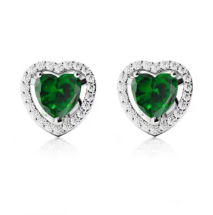 18k White Gold Plated 2 Ct Created Halo Heart Emerald Stud Earrings