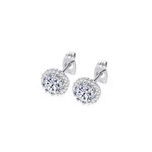18k White Gold Plated 3 Ct Created Halo Round White Sapphire Stud Earrings