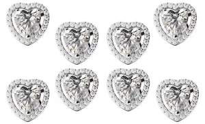 18k White Gold Plated 4mm 1Ct Heart White Sapphire Set of Four Halo Stud Earrings