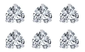 18k White Gold Plated 6mm 1Ct Heart White Sapphire Set Of Three Stud Earrings