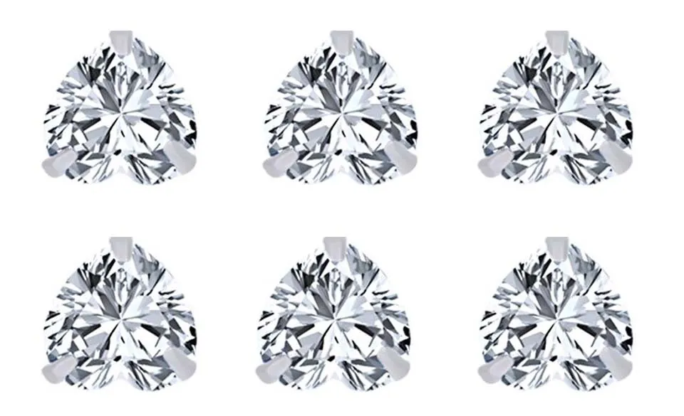 18k White Gold Plated 6mm 1Ct Heart White Sapphire Set Of Three Stud Earrings
