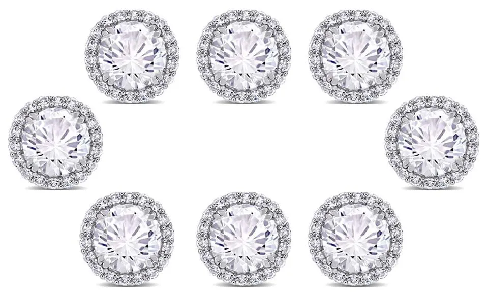 18k White Gold Plated 6mm 4Ct Round White Sapphire Set of Four Halo Stud Earrings