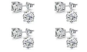 18k White Gold Plated Created White Sapphire 2Ct Round Pack of Four Stud Earrings