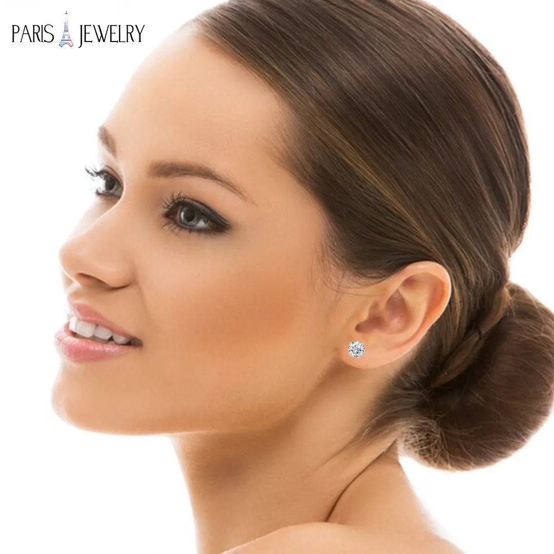 18k White Gold Plated Created White Sapphire 2Ct Round Pack of Four Stud Earrings
