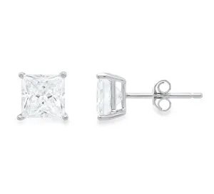 18k White Gold Plated Created White Sapphire 4Ct Princess Cut Stud Earrings