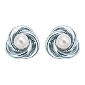 18K White Gold Plated White Freshwater Pearl Round 3 CT Stud Earrings