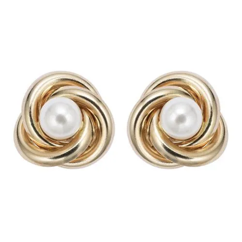 18K Yellow Gold Plated White Freshwater Pearl Round 1 CT Stud Earrings