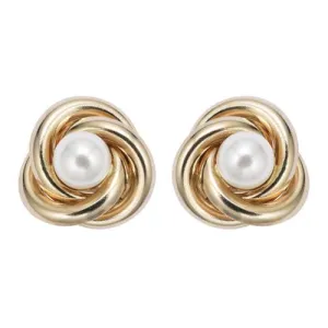 18K Yellow Gold Plated White Freshwater Pearl Round 1 CT Stud Earrings