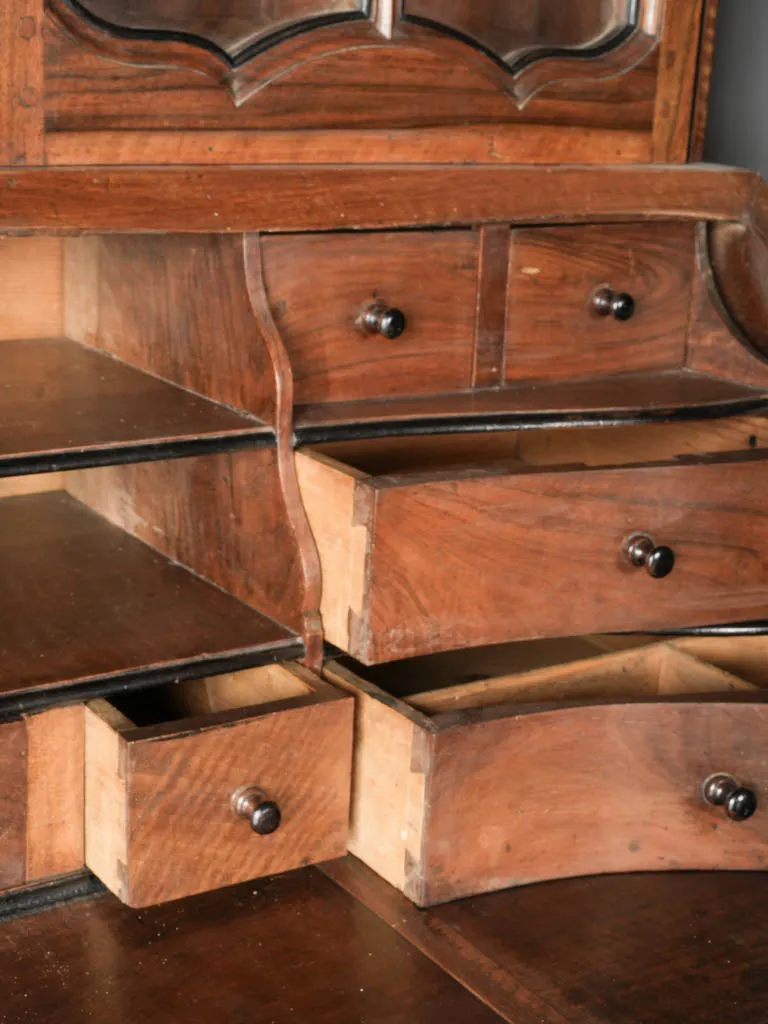 18th-Century French Walnut Secrétaire Vitrine in the Style of Hache, Grenoble 81½"