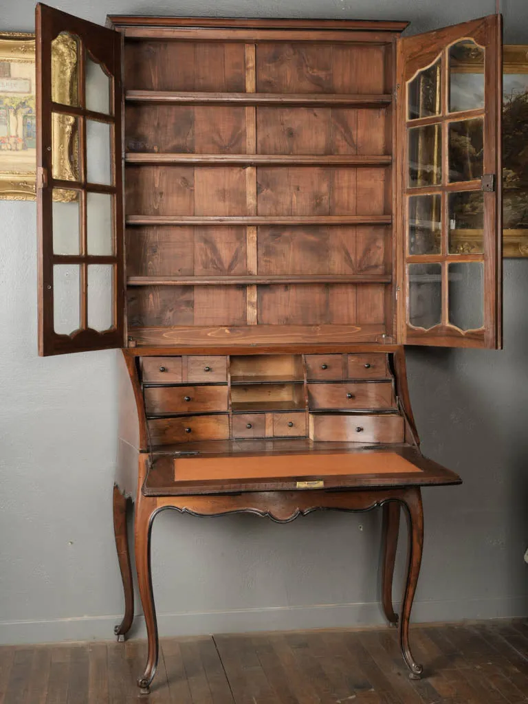 18th-Century French Walnut Secrétaire Vitrine in the Style of Hache, Grenoble 81½"