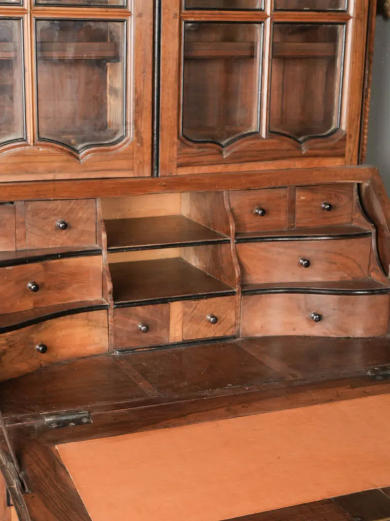 18th-Century French Walnut Secrétaire Vitrine in the Style of Hache, Grenoble 81½"
