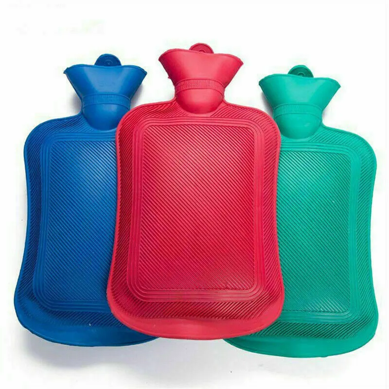 2000ML Hot Water Bottle Thick Rubber Bag Warmer Heat, Ast color 14"x7.25" (3 Pack)