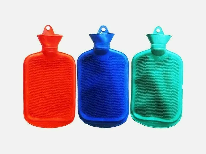 2000ML Hot Water Bottle Thick Rubber Bag Warmer Heat, Ast color 14"x7.25" (3 Pack)