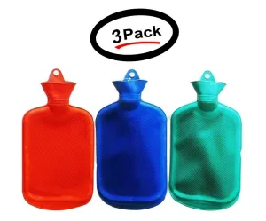 2000ML Hot Water Bottle Thick Rubber Bag Warmer Heat, Ast color 14"x7.25" (3 Pack)